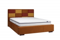 Łóżko tapicerowane sypialniane z pojemnikiem Menir - 140x200, nogi wenge  tapicerowane łóżko sypialniane Menir, w rudym kolorze  