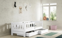 Łóżko dziecięce drewniane Alvins z szufladami - biały, 90x200 Łóżko dziecięce drewniane Alvins - Kolor Biały - aranżacja