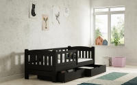 Łóżko dziecięce drewniane Alvins z szufladami - czarny, 80x190 Łóżko dziecięce drewniane Alvins - Kolor Czarny - aranżacja