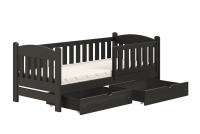 Łóżko dziecięce drewniane Alvins z szufladami - czarny, 80x190 Łóżko dziecięce drewniane Alvins - Kolor Czarny 