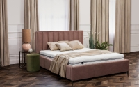 Łóżko tapicerowane sypialniane z pojemnikiem Misel - 180x200, nogi czarne  łóżko tapicerowane z wysokim wezgłowiem 