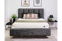 Tapicerowane łóżko sypialniane z pojemnikiem Klabi - 140x200, nogi złote łóżko sypialniane z przestrzenią na robota samojeżdżącego 