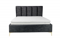 Tapicerowane łóżko sypialniane z pojemnikiem Klabi - 180x200, nogi złote praktyczne łóżko do sypialni 