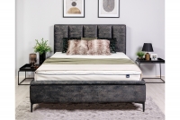 Łóżko sypialniane z tapicerowanym stelażem i pojemnikiem Klabi - 160x200, nogi czarne  szare łóżko z wysokimi nóżkami 