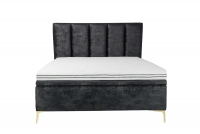 Łóżko sypialniane z tapicerowanym stelażem i pojemnikiem Klabi - 180x200, nogi złote  szare łóżko z wysokim wezgłowiem z przeszyciami 