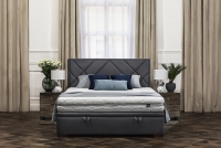 Łóżko sypialniane z tapicerowanym stelażem i pojemnikiem Simen - 160x200 łóżko Simen do sypialni, z tapicerowanym stelażem 
