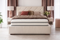 Łóżko tapicerowane sypialniane z pojemnikiem Tiade - 160x200 łóżko z wysokim, miękkim wezgłowiem Tiade 