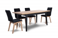 Stół rozkładany 120-160x80 cm Paris na drewnianych nogach - dąb sonoma / białe nogi stół z czarnymi krzeszłami