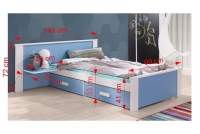 Łóżko dziecięce parterowe Puttio II - biały akryl + niebieski, 90x200 Łóżko dziecięce parterowe Puttio II - wymiary