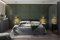 Łóżko 160x200 z tapicerowanym wezgłowiem Galaxy 51 - dąb carbon grafitowe meble do sypialni