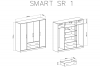 Czterodrzwiowa szafa Smart SR1 z szufladami 200 cm - artisan Szafa czterodrzwiowa z dwoma szufladami Smart SR1 - artisan - schemat