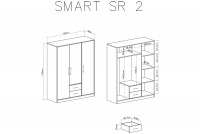 Szafa Smart SRL2 z szufladami i lustrem 150 cm - artisan Szafa trzydrzwiowa z dwiema szufladami i lustrem Smart SRL2 - artisan - schemat