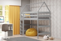 Łóżko dziecięce domek antresola Comfio - szary, 80x160 Łóżko dziecięce domek antresola Comfio - szary 
