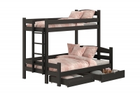 Łóżko piętrowe z szufladami Lovic lewostronne - czarny, 80x200/140x200  Łóżko piętrowe z szufladami Lovic - czarny