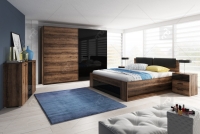 Łóżko do sypialni Galaxy 52 z tapicerowanym wezgłowiem 180x200 - dąb monastery / czarny połysk zestaw sypialniany 