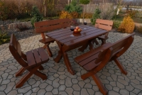 Zestaw mebli ogrodowych Excelent stół 120x72 cm + 2 krzesła + 2 ławki - cyprys  komplet ogrodowy