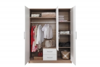 Szafa trzydrzwiowa z dwiema szufladami i lustrem Smart SRL2 - biały lux / dąb sonoma pojemna szafa do garderoby