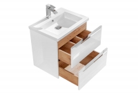 Zestaw mebli łazienkowych Capri White IV - biały połysk / dąb kraft złoty - 9 elementów szafka z umywalką 