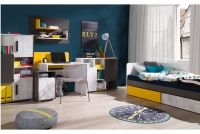 Łóżko dziecięce Travel 7 Biały/Grafit/Enigma/Żółty zestaw mebli młodzieżowych w połączeniu trzech kolorów