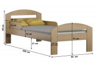 Łóżko dziecięce Wiki parterowe wysuwane Łóżko dziecięce drewniane Wiki - wymiary, zdjęcie podglądowe