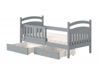Łóżko dziecięce drewniane Amely - szary, 70x140 szare łóżko z białymi szudladami 