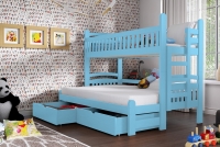 Łóżko piętrowe drewniane Amely Maxi 80x200 Certyfikat niebieskie łóżko piętrowe z drabinką