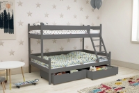 Łóżko piętrowe drewniane Poli z szufladami - 80x200 grafitowe łóżko z drabinką