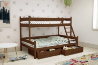 Łóżko piętrowe drewniane Poli z szufladami - 90x190 brązowe łóżko z szufladami