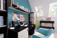 Półka Planet 12 - 125 cm - czarny / dąb / beż biurko w pokoju nastolatka