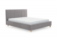 Tapicerowane łóżko sypialniane Mindoria - 160x200 beżowe łóżko z wysokiem wezgłowiem 