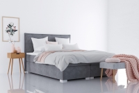 Łóżko kontynentalne z pojemnikami Temida - 160x200 łóżko do sypialni z tapicerowanym wezgłowiem 