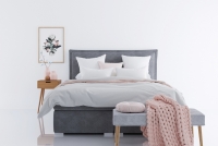 Łóżko kontynentalne z pojemnikami Temida - 180x200 szare łóżko do sypialni 