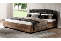 Łóżko do sypialni Sigma 31 z tapicerowanym wezgłowiem 160x200 - dąb flagstaf ciemny / czarny supermat nowoczesne łóżko