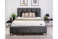 Tapicerowane łóżko sypialniane ze stelażem Klabi - 140x200, nogi czarne  łóżko z wysokim wezgłowiem 