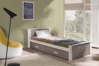 Łóżko dziecięce parterowe Puttio - biały akryl + trufel, 80x180  łóżko dziecięce z szufladami Puttio 