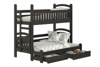 Łóżko piętrowe Amely Maxi lewostronne - czarny, 80x200/120x200 czarne łóżko z szufladami 