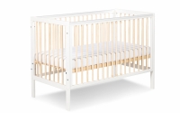 Drewniane łóżeczko dla niemowlaka z barierką Timi - biały/sosna, 120x60 łóżeczko niemowlęce Timi z regulowaną wskością stelaża  
