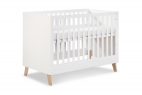Drewniane łóżeczko dla niemowlaka z szufladą i barierką Noah - biały/dąb, 120x60 białe łóżeczko niemowlęce Noah 