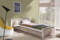 Łóżko dziecięce parterowe Puttio II - biały akryl + dąb sonoma, 80x180  łóżko dziecięce Puttio II z szufladami 