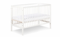 Drewniane łóżeczko dla niemowlaka z barierką Timi - biały, 120x60 łóżeczko niemowlęce z regulowaną wysokością dna 