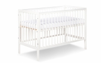 Drewniane łóżeczko dla niemowlaka z barierką Timi - biały, 120x60 białe łóżeczko niemowlęce  