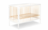 Drewniane łóżeczko dla niemowlaka z barierką Timi - biały/sosna, 120x60 drewniane łóżeczko w białym kolorze  