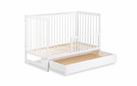 Drewniane łóżeczko dla niemowlaka z szufladą i barierką Timi - biały, 120x60 łóżeczko z wysuwaną szufladą  