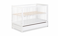 Drewniane łóżeczko dla niemowlaka z szufladą i barierką Timi - biały, 120x60 białe łóżeczko niemowlęce z szufladą  
