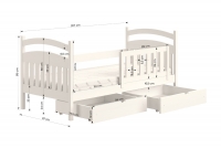 Łóżko dziecięce drewniane Amely - szary, 80x200 Łóżko dziecięce drewniane Amely - Wymiary