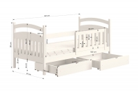 Łóżko dziecięce drewniane Amely - szary, 90x190 Łóżko dziecięce drewniane Amely - Wymiary