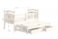 Łóżko dziecięce parterowe wysuwane Amely - sosna, 80x200  Łóżko dziecięce parterowe wyjazdowe Amely - wymiary