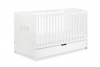 Drewniane łóżeczko dla niemowlaka z szufladą i barierką Marsell - biały, 140x70 białe łóżeczko niemowlęce z szufladą 