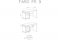 Biurko Faro FR9 z szufladą 125 cm - biały lux / dąb artisan / szary Biurko młodzieżowe Faro FR9 - biały lux / dąb artisan / szary - schemat