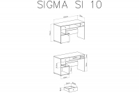 Biurko jednodrzwiowe z szufladą i wnękami Sigma SI10 do pokoju młodzieżowego - biały lux / beton / dąb Biurko jednodrzwiowe z szufladą i wnękami Sigma SI10 do pokoju młodzieżowego - biały lux / beton / dą - schemat